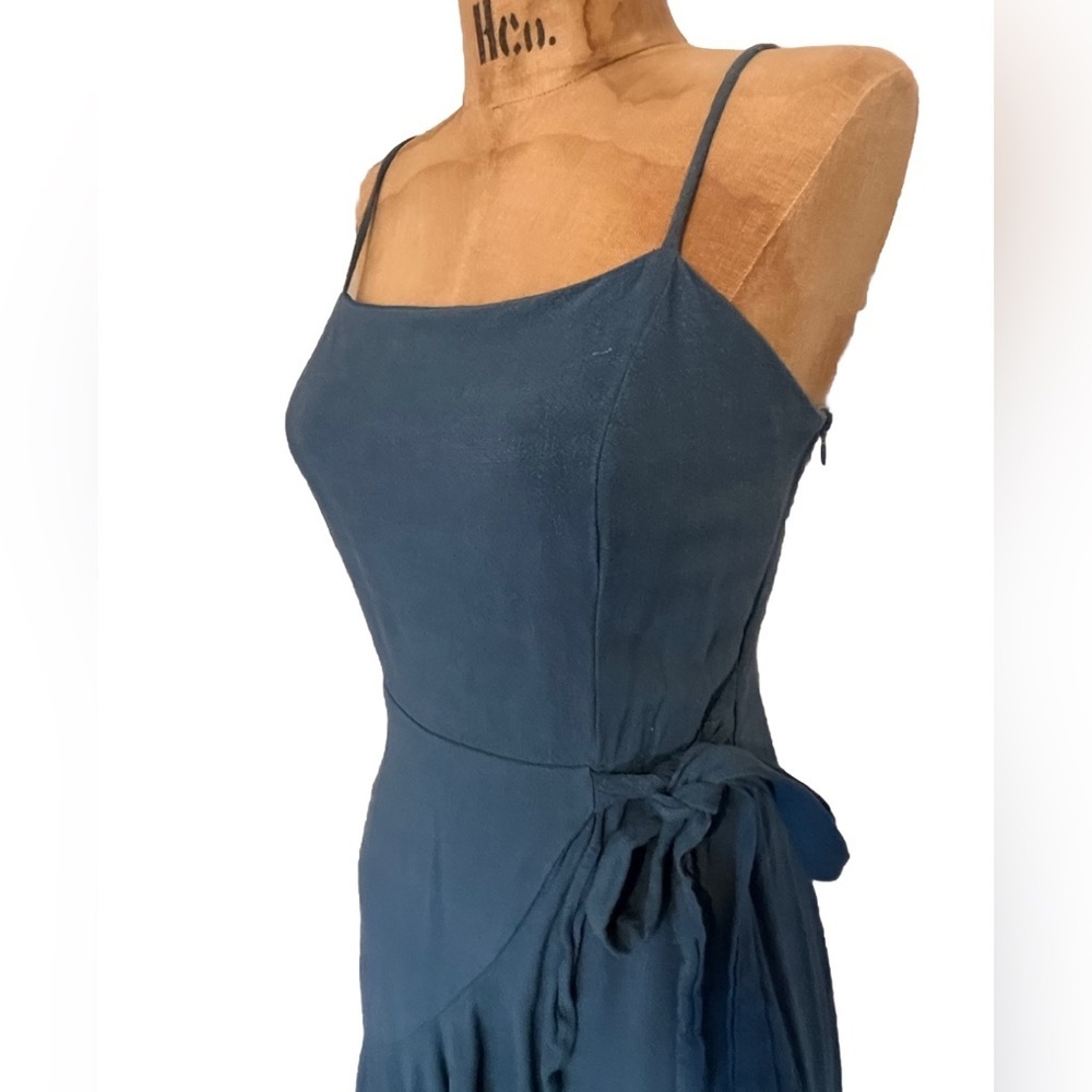 Altar'd State Linen Blend Blue Asymmetrical Ruffled Mini Dress S EUC - Picture 3 of 10